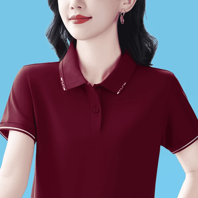 中老年妈妈装翻领短袖T恤女2025夏季新款易干凉爽舒适polo衫半袖