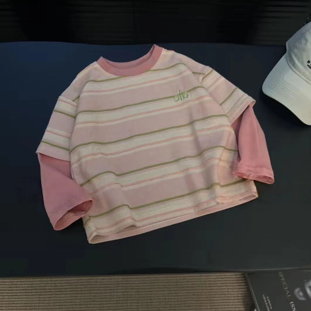 儿童男童秋装服装长袖t恤女宝宝秋季字母假两件休闲上衣中小童