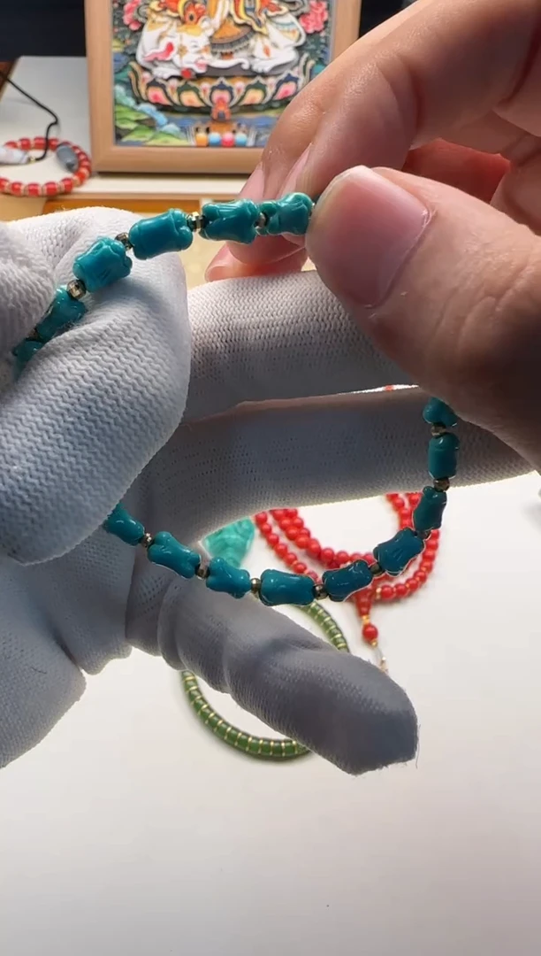 18K金镶嵌绿松石手串手串雪*～手串手串