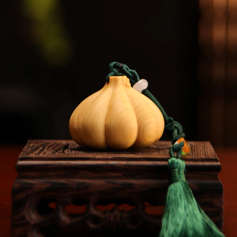 【胜蒜在握】黄杨木雕 神机妙蒜 手工雕刻挂件