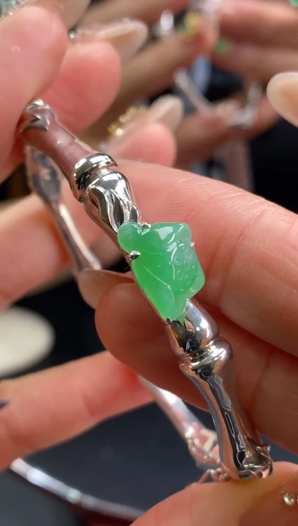 颈饰银S925镶嵌翡翠净货17675