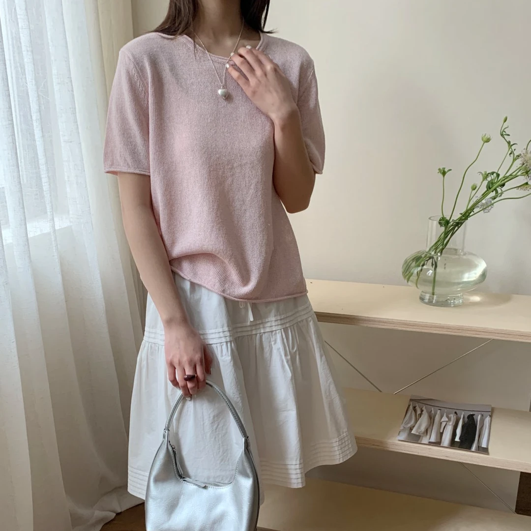 【素简.970109】春款上新进口金钱和纸花边圆领女装上新针织衫