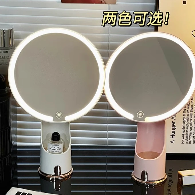 镜子化妆镜办公室台式桌面带灯家用可立led补光灯学生宿舍美妆镜