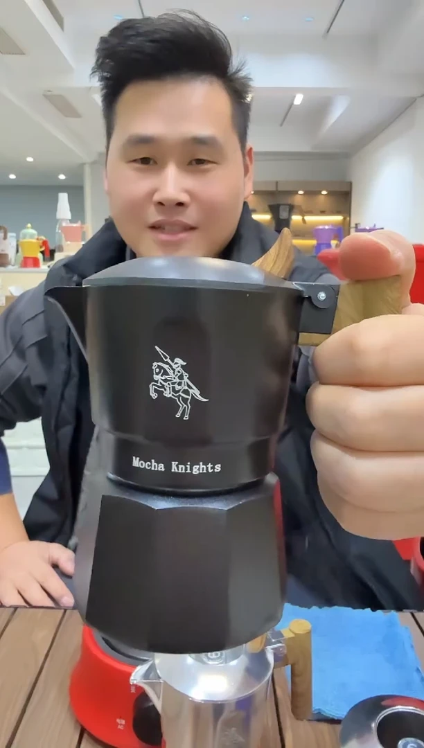 【黑骑士】6代双阀2杯白陶内胆摩卡咖啡壶