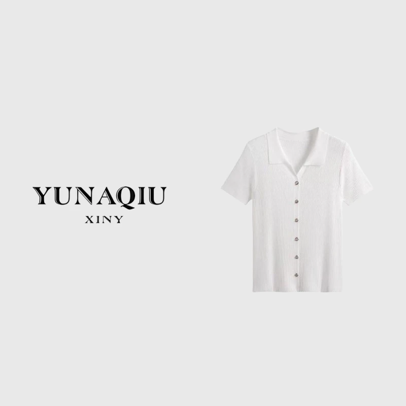 YUNAQIU 重工设计师气质白色T恤宽松时尚百搭女短袖-8073