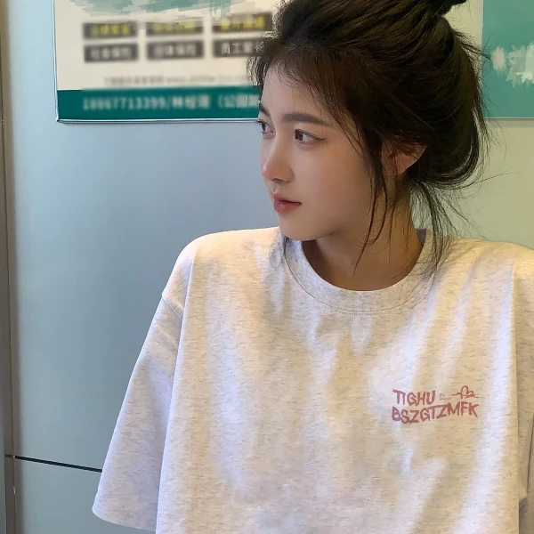 100%纯棉重磅圆领短袖t恤女夏季新款小个子美式正肩半袖慵懒上衣