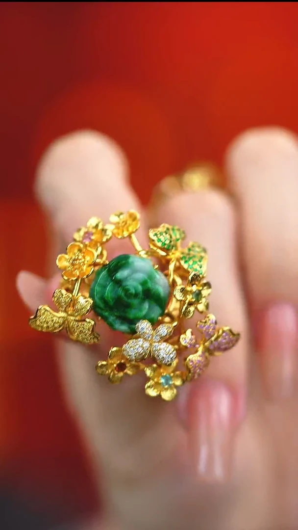 银S925镶嵌戒指翡翠新款*