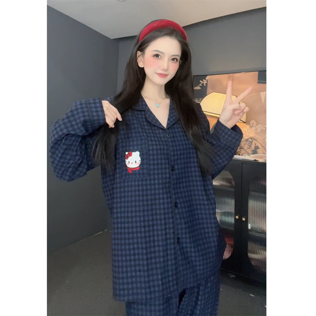 黑格小猫云朵棉睡衣春夏季家居服女款爆款2025新款外穿长袖裤套装