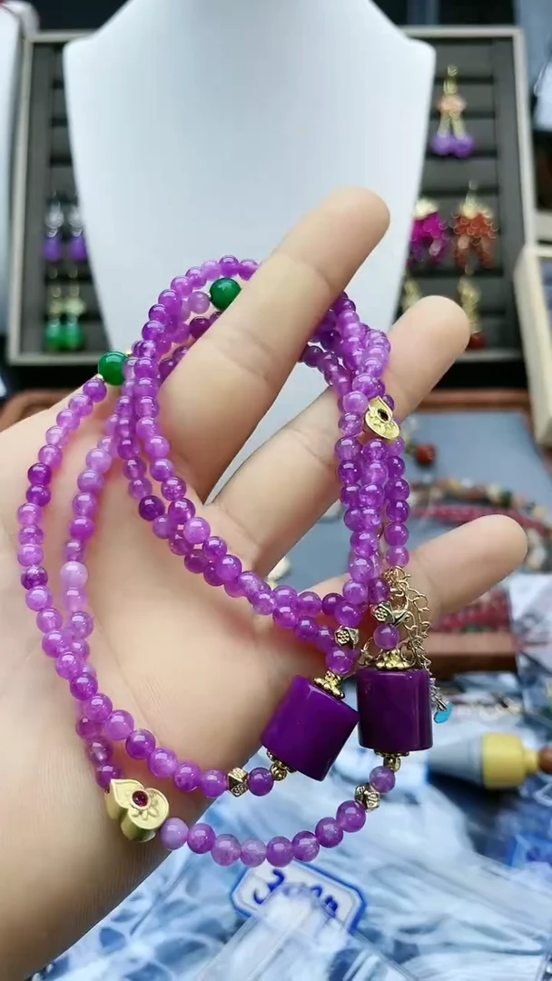 【闪购商品】翡翠颈饰14K金镶嵌紫色重工路路通项链