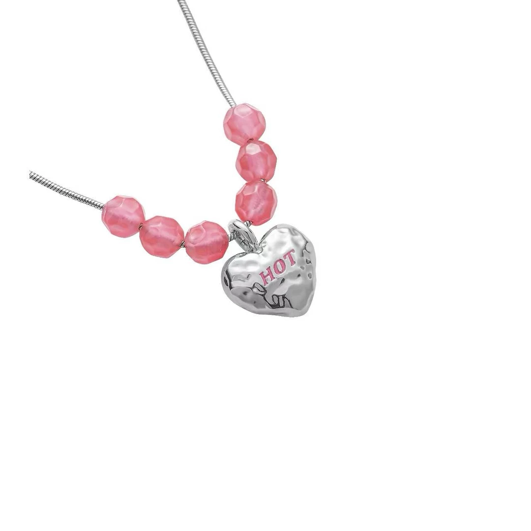 铜合金项链 【离境梦核原单】明星同款粉色珠珠金属之心项链N008-2