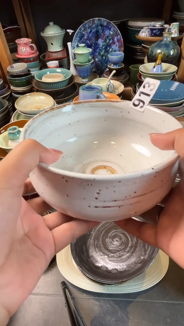 瓷片咖****?913手刷白麻点收腰钵