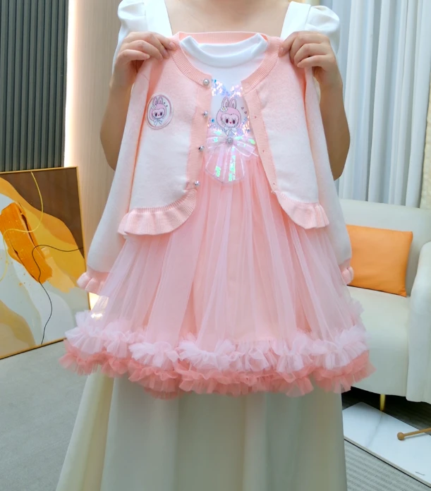 女童秋装2025新款套装儿童洋气春秋款公主裙子女孩毛衣外套两件套
