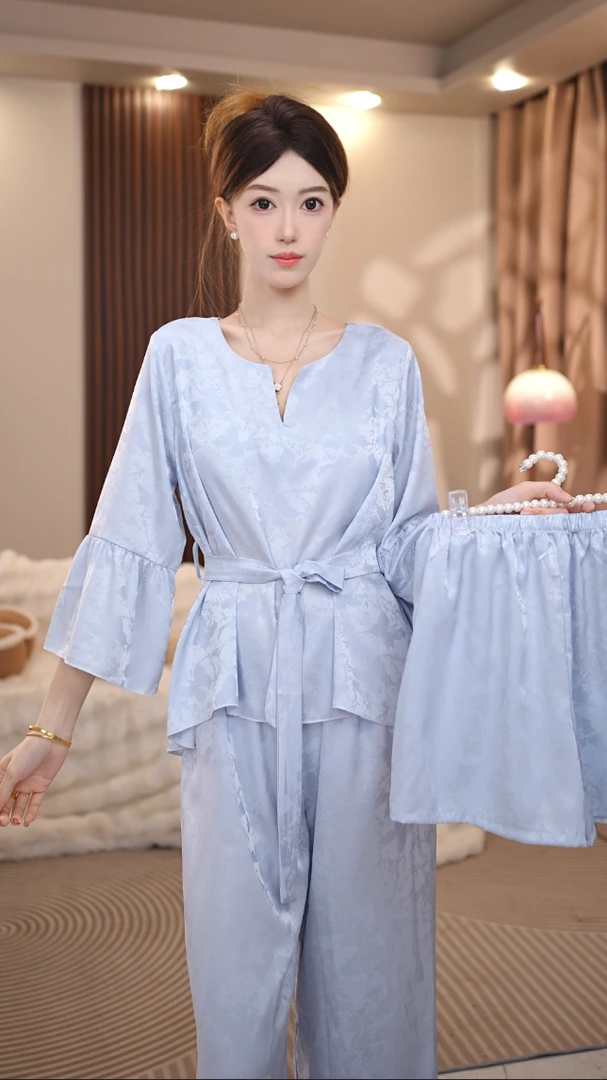 【蓝雨】夏季新款薄款提花高级感甜美新款小众套装家居服