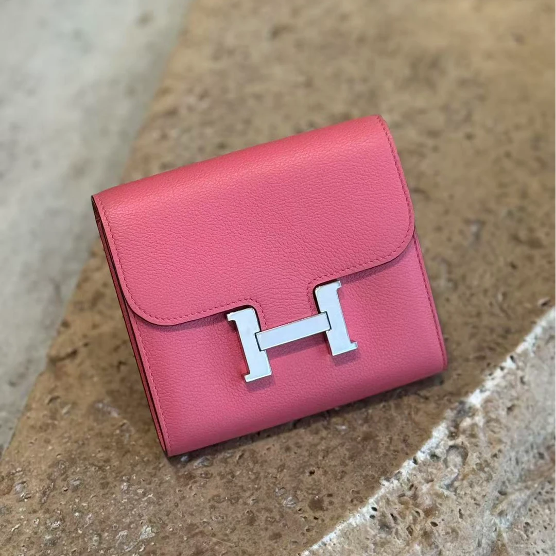 99新 Hermes/爱马仕 康康短款钱包 唇膏粉evercolor C刻/081901