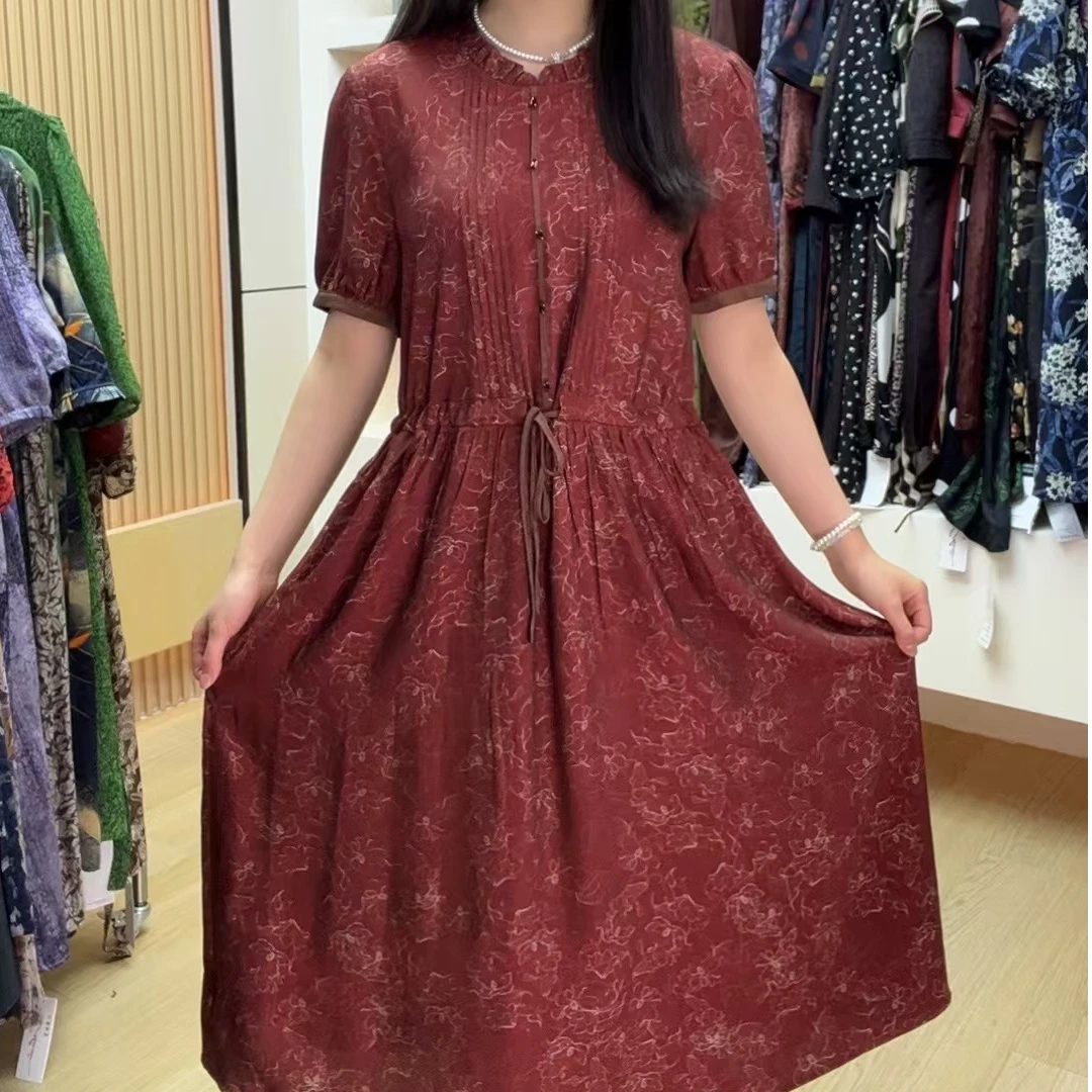 【新款上新】2025夏季时尚妈妈连衣裙夏装减龄印花衬衫式连衣裙2523