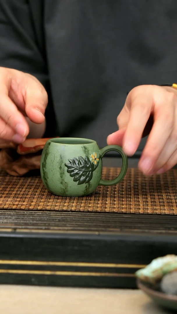 紫砂壶15《西瓜把杯》豆青