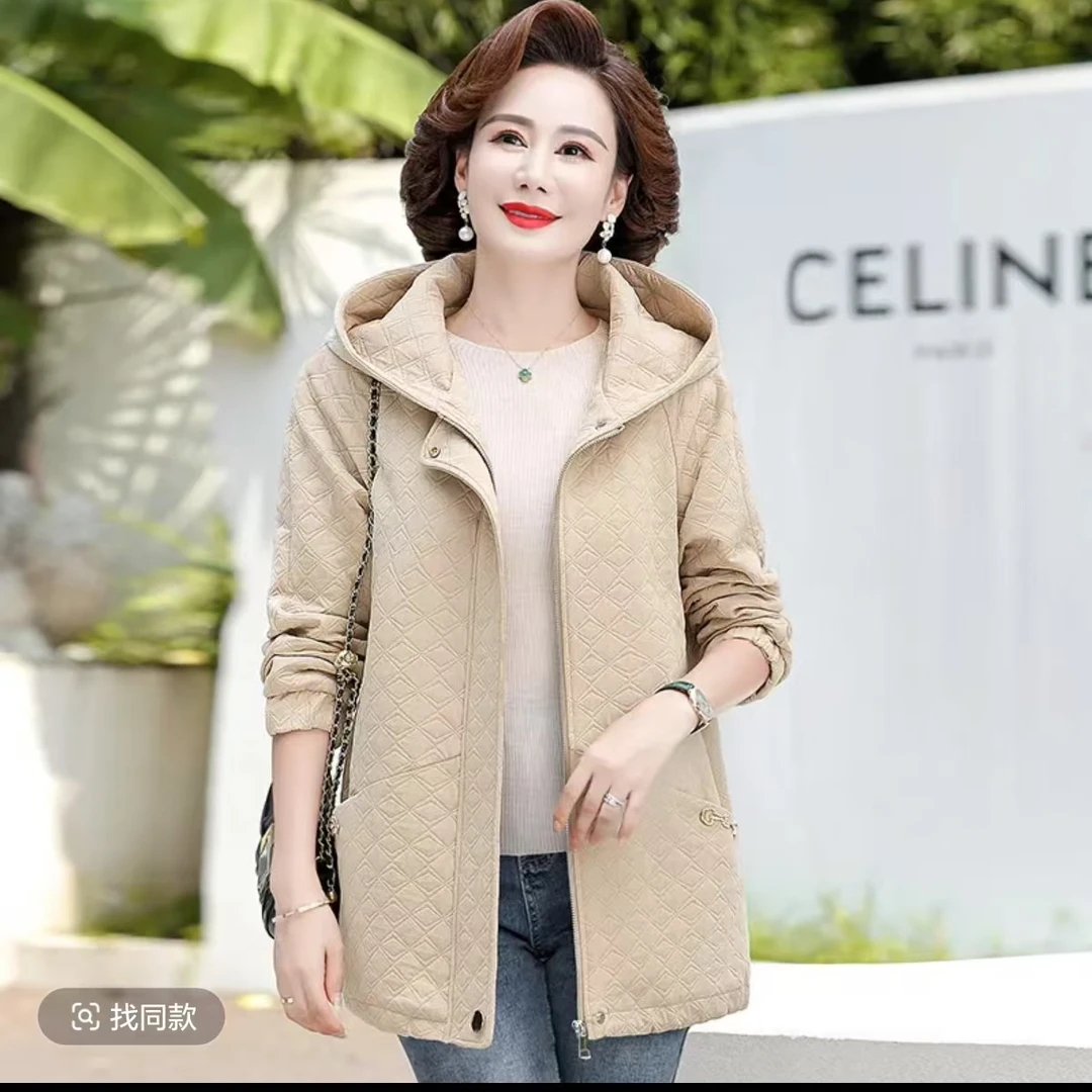 8276妈妈厚外套洋气上衣时尚连帽中老年女装大码风衣新仓库23-3-1