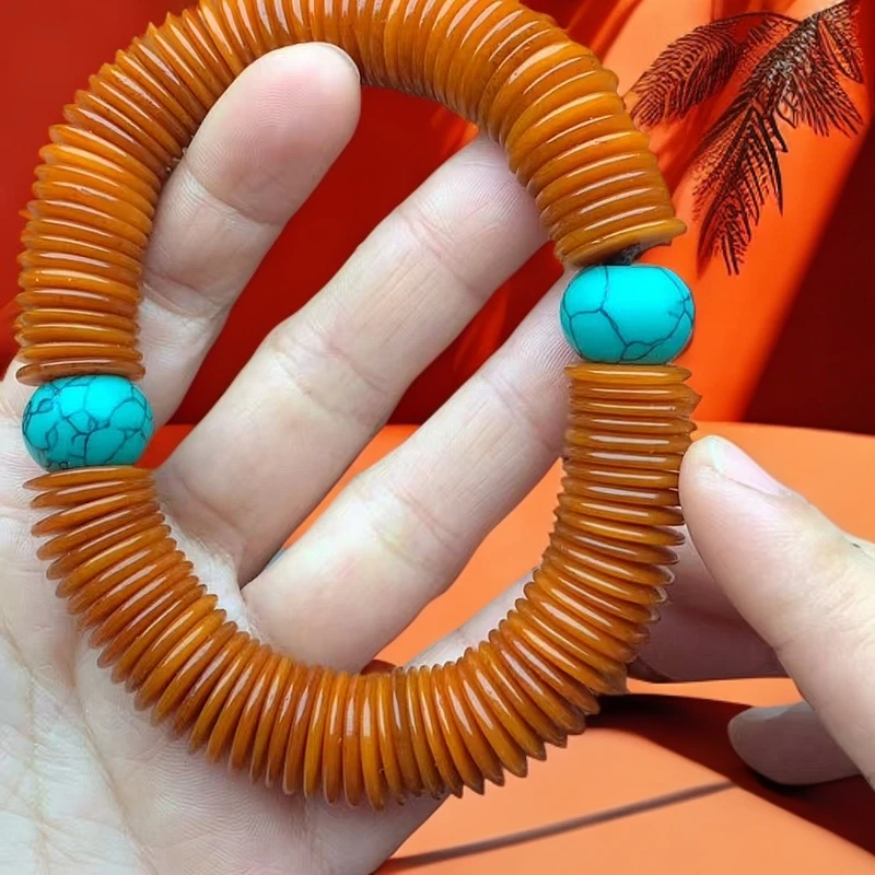 非金属皮质手链 时尚雕刻民族风108片片手串黄色复古藏式经典男女