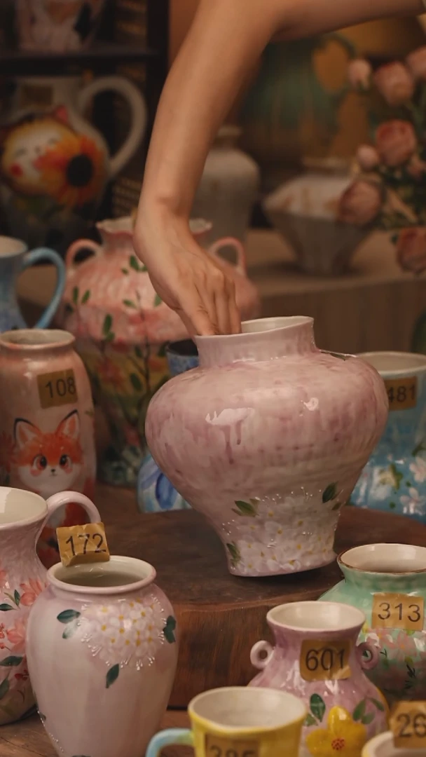 陶瓷523景德镇设计师手作花器摆件侘寂风