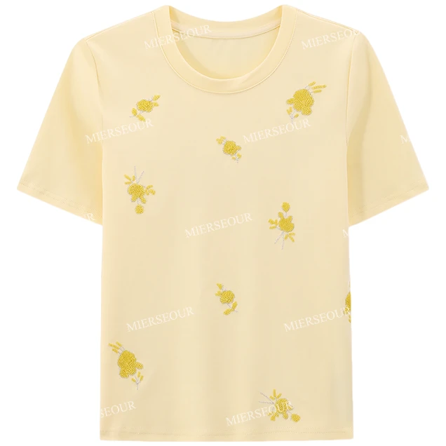 【封后轻奢设计】【香香甜心】时尚花朵钉珠百搭短袖2161