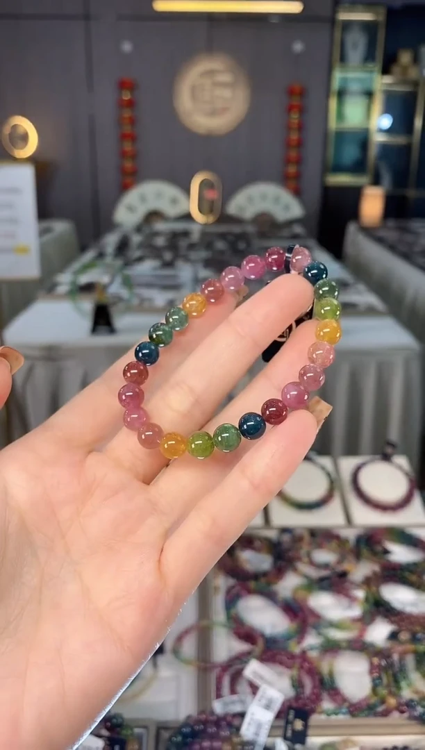 未镶嵌冰透体老矿碧玺色标单圈手串7mm+碧玺dan多样性发一条