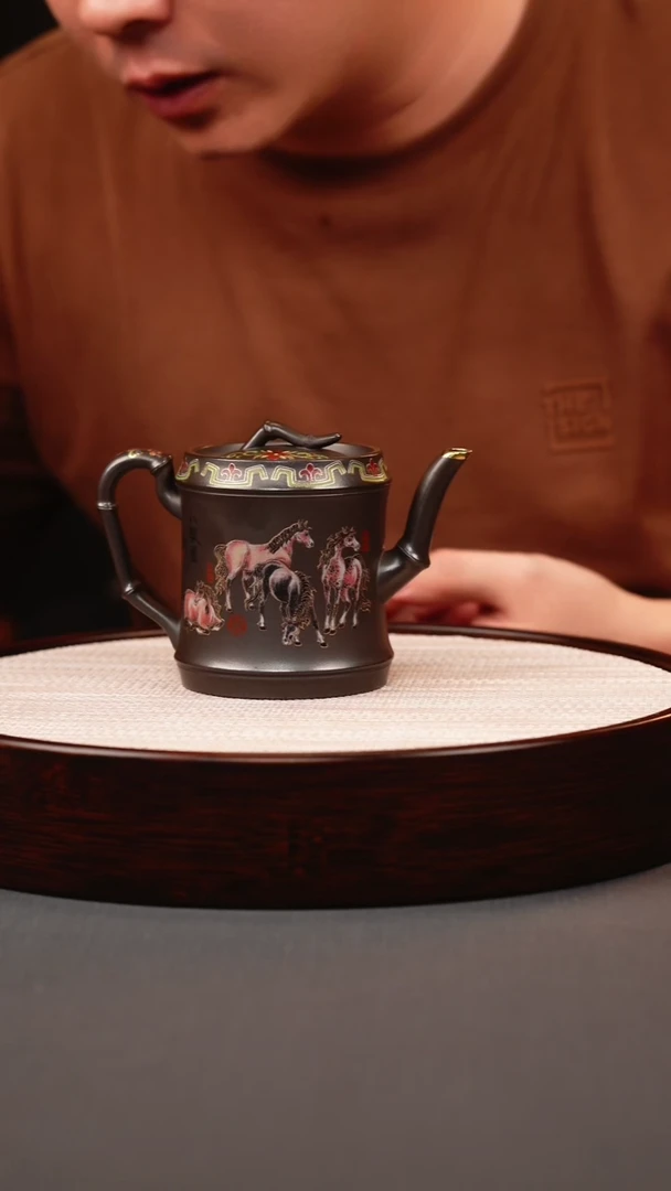 茶壶紫砂石黄珐琅彩八骏极值