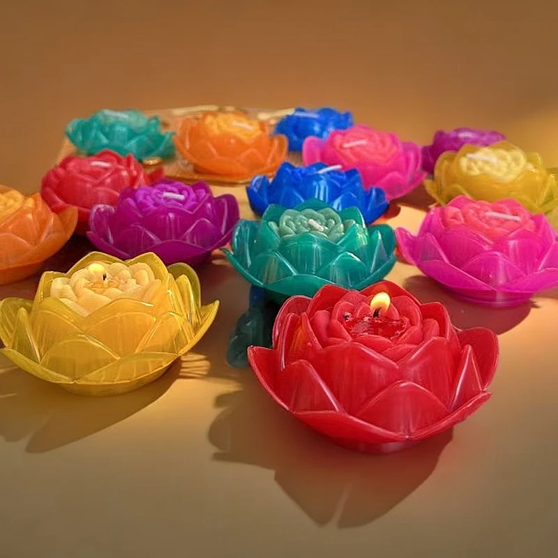 莲花灯12小时无烟植物酥油灯8小时七彩蜡烛供佛灯环保无味荷花灯