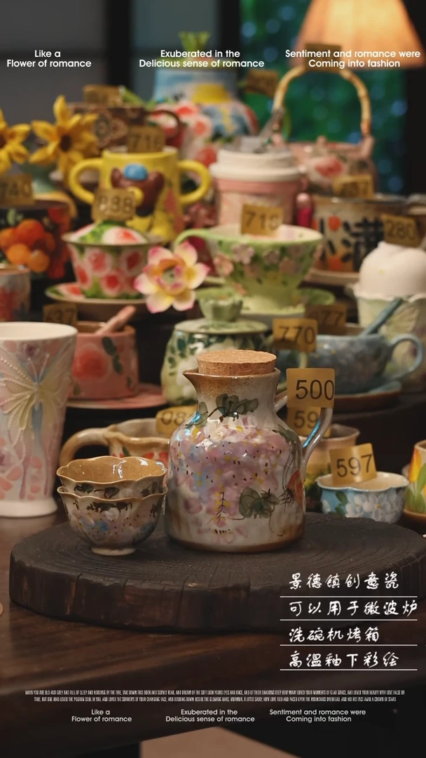 陶瓷500景德镇高温釉下彩绘设计师款式