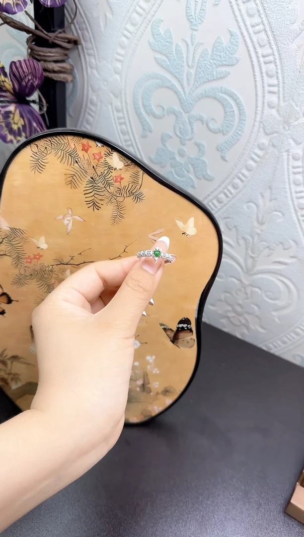 翡翠戒指银S925镶嵌戒指