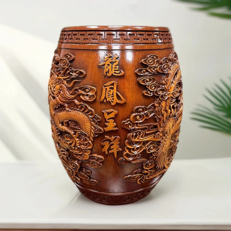 龙凤呈祥圆鼓凳换鞋凳家居工艺品摆件【40*30】