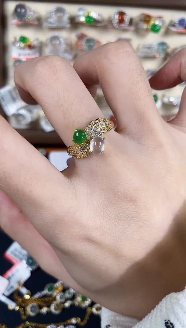 银S925镶嵌戒指翡翠 天然A货翡翠70