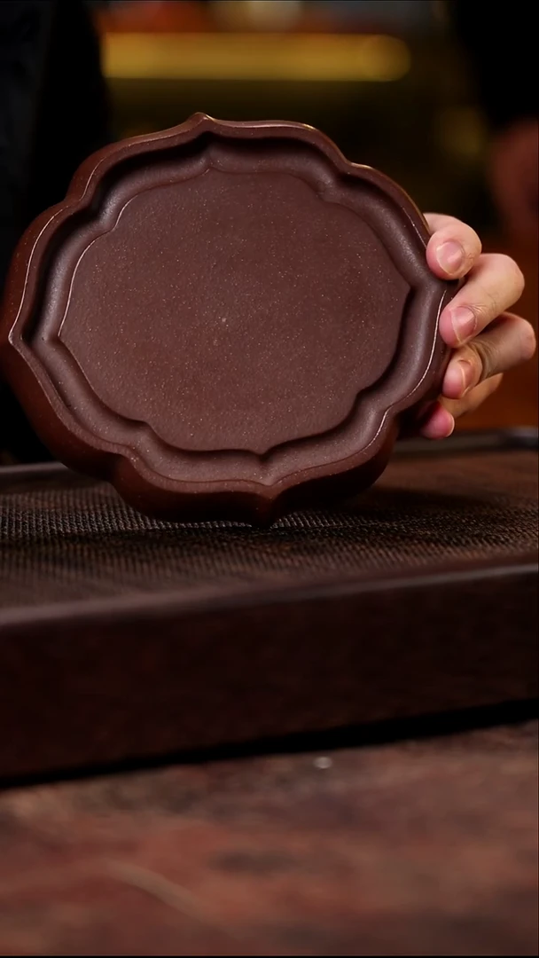 紫砂紫泥菱花壶承