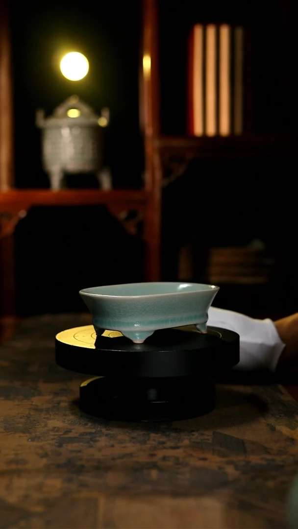 摆件复烧收藏级青绿釉小水仙盆