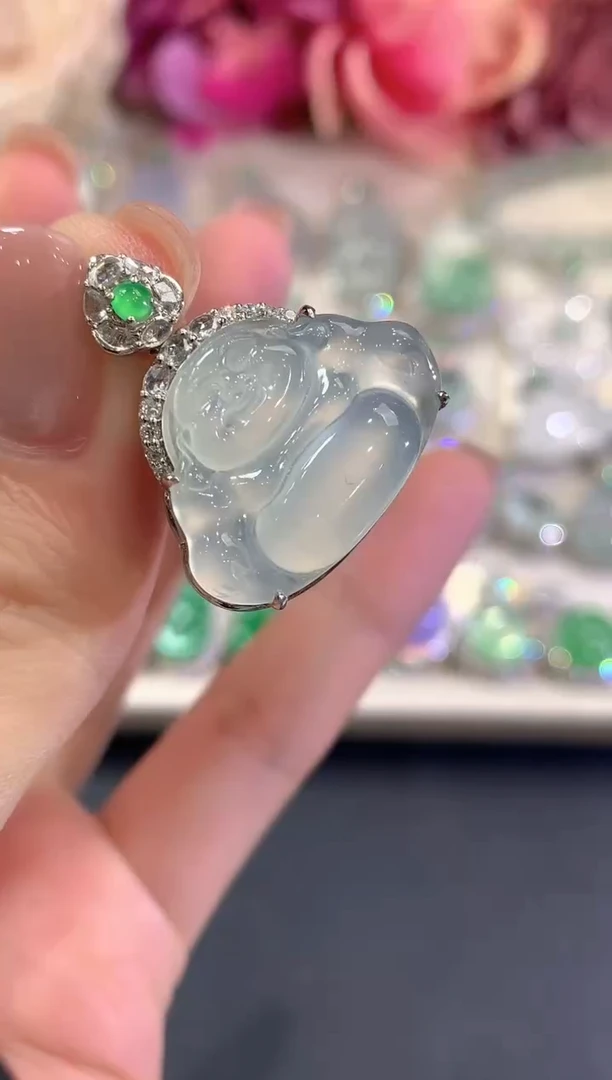 吊坠(不含链)18K金镶嵌翡翠q124