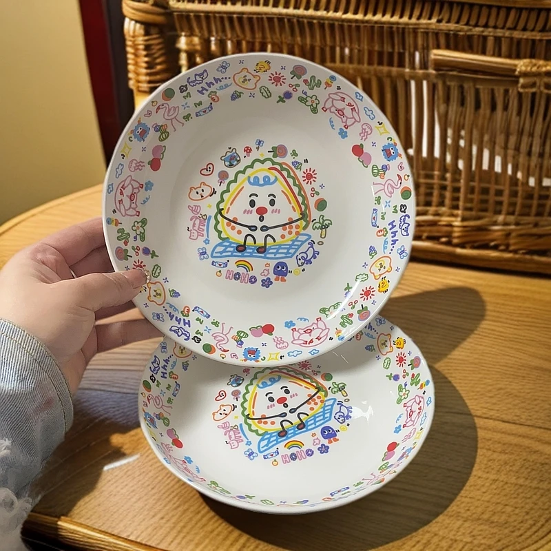 【新疆包邮4只圆盘】森南涂鸦陶瓷盘菜盘甜点盘7英寸2只8英寸2只