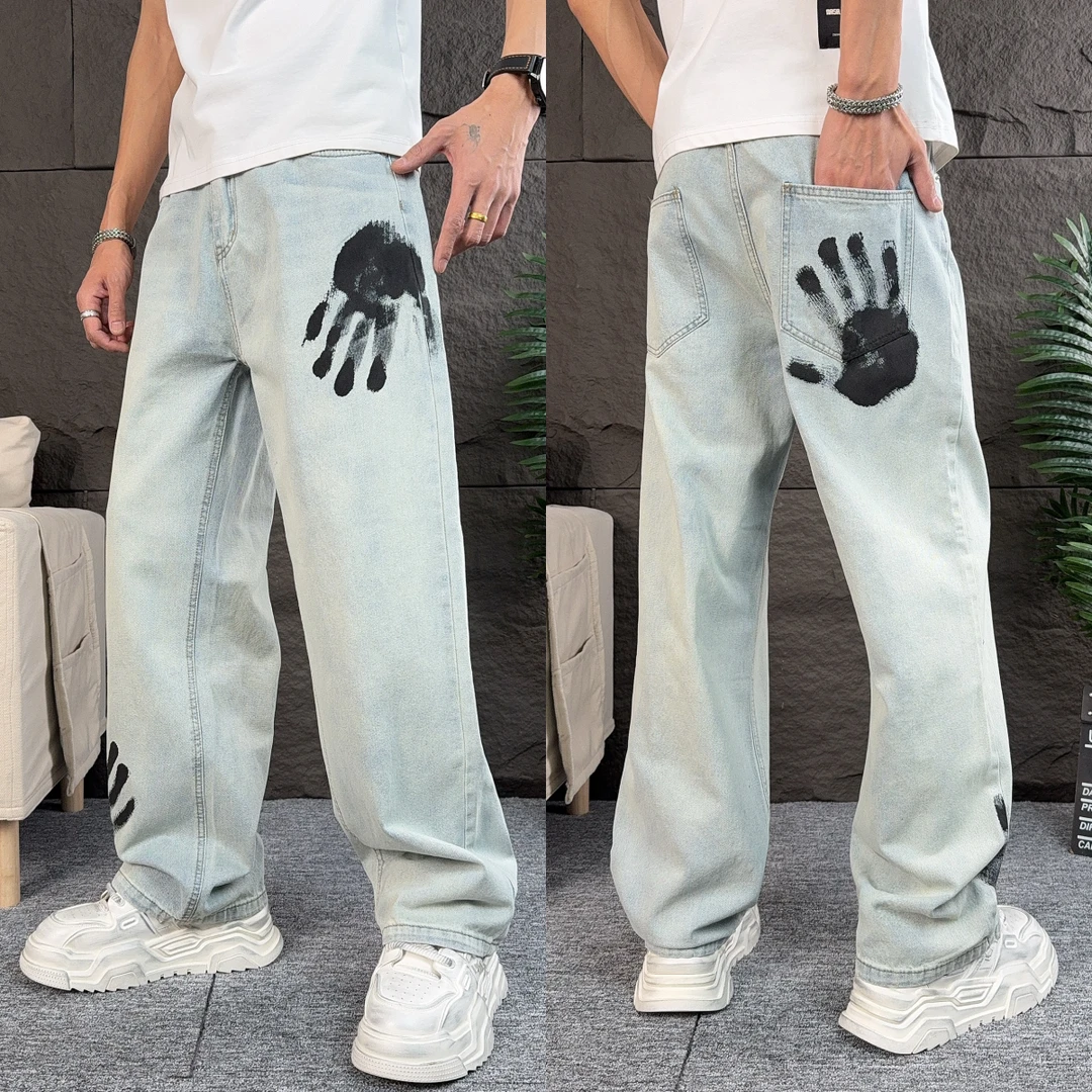 25春季新款牛仔裤男美式复古直筒宽松哈伦裤青年痞帅NIS休闲长裤