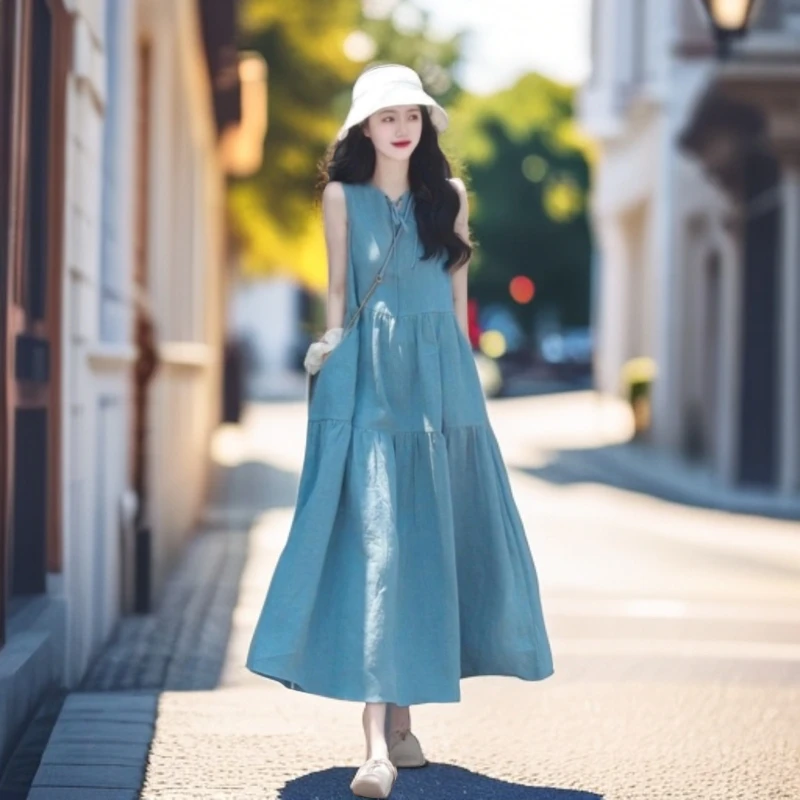 2025新款夏季高级感千金女装法式慵懒气质时尚百搭无袖背心连衣裙