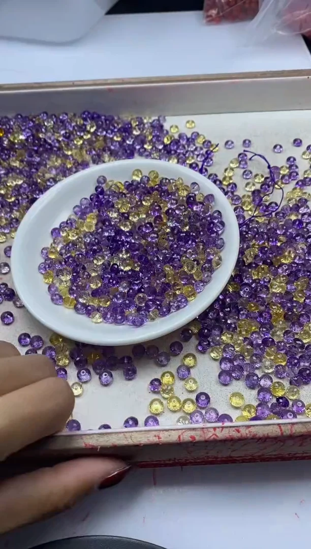 【闪购商品】水晶颈饰未镶嵌w2121紫黄切面算盘6*4mm*10颗