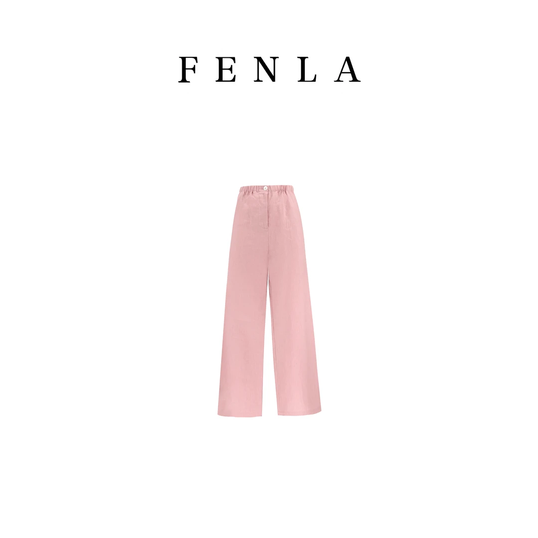 【惠姐私服】麻料高腰垂感显瘦松紧腰头休闲直筒裤子 83723