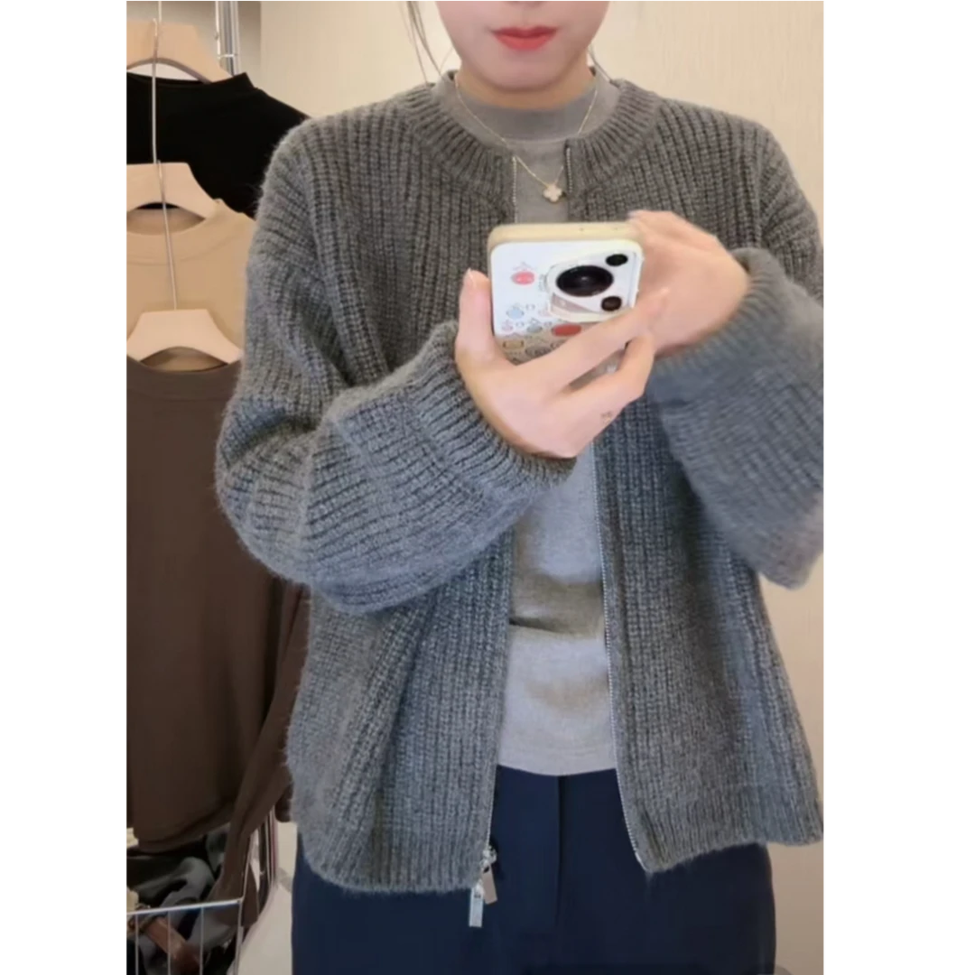 纯色百搭显瘦双拉链厚实有质感毛衣开衫外套