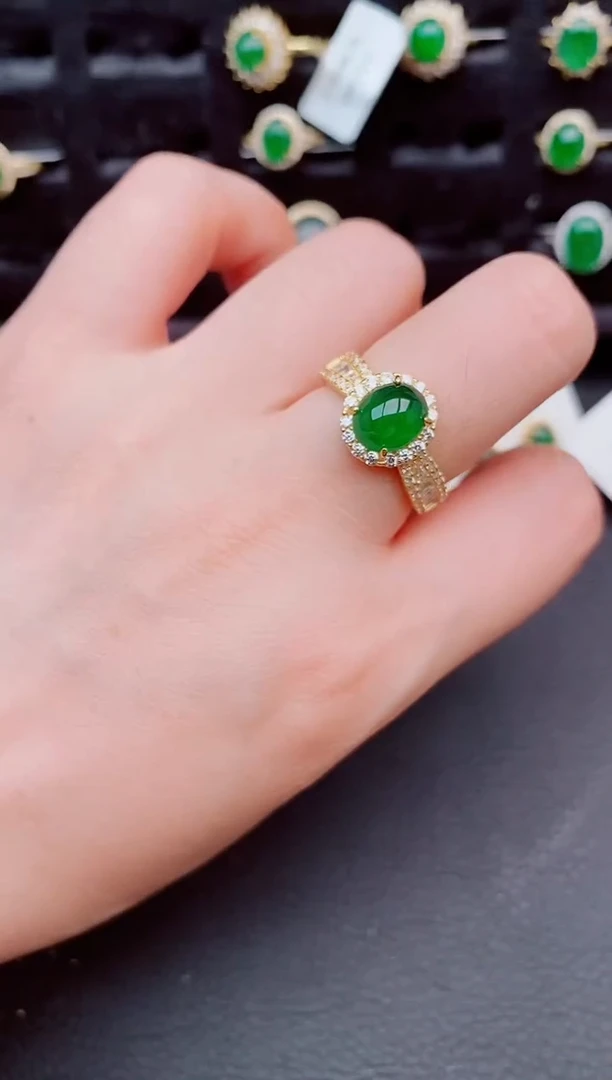 翡翠戒指银S925镶嵌天然a货翡翠163