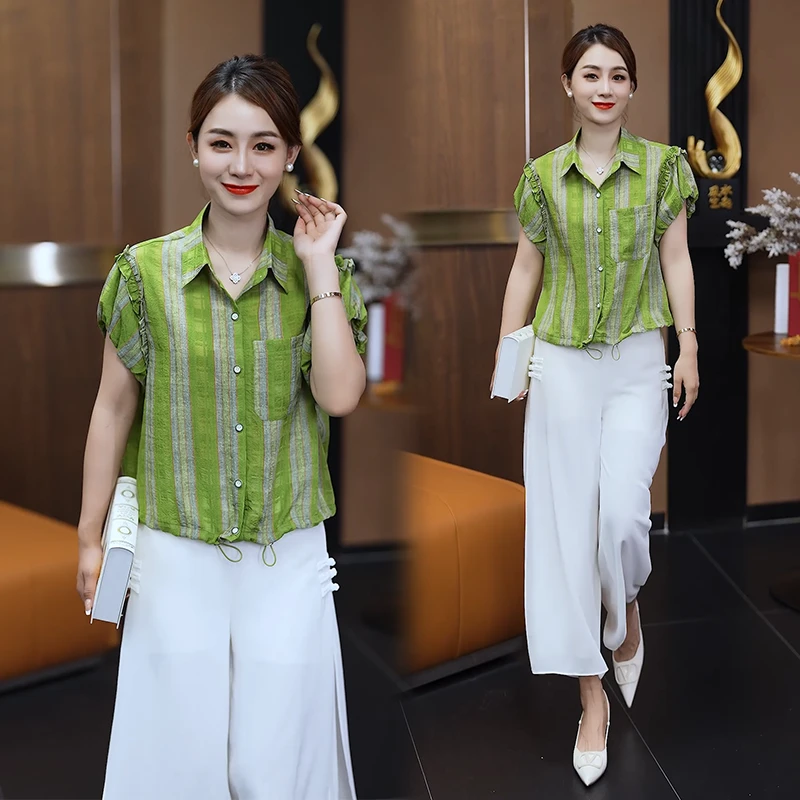 时尚洋气短袖女2025夏季新款韩版设计感拼接衬衫显瘦减龄上衣2581