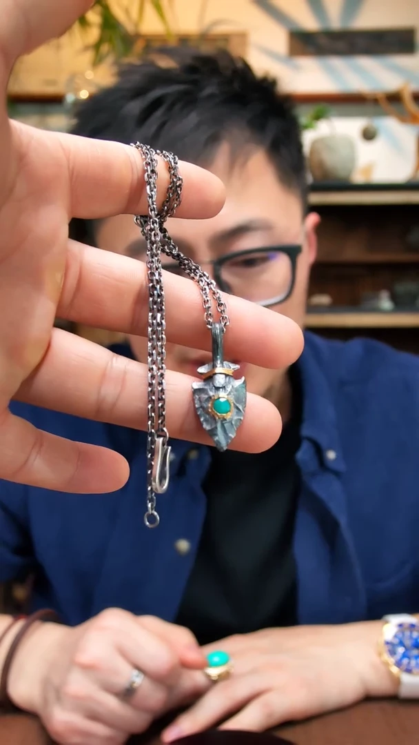 银S925镶嵌绿松石吊坠S925银绿松石吊坠GZS