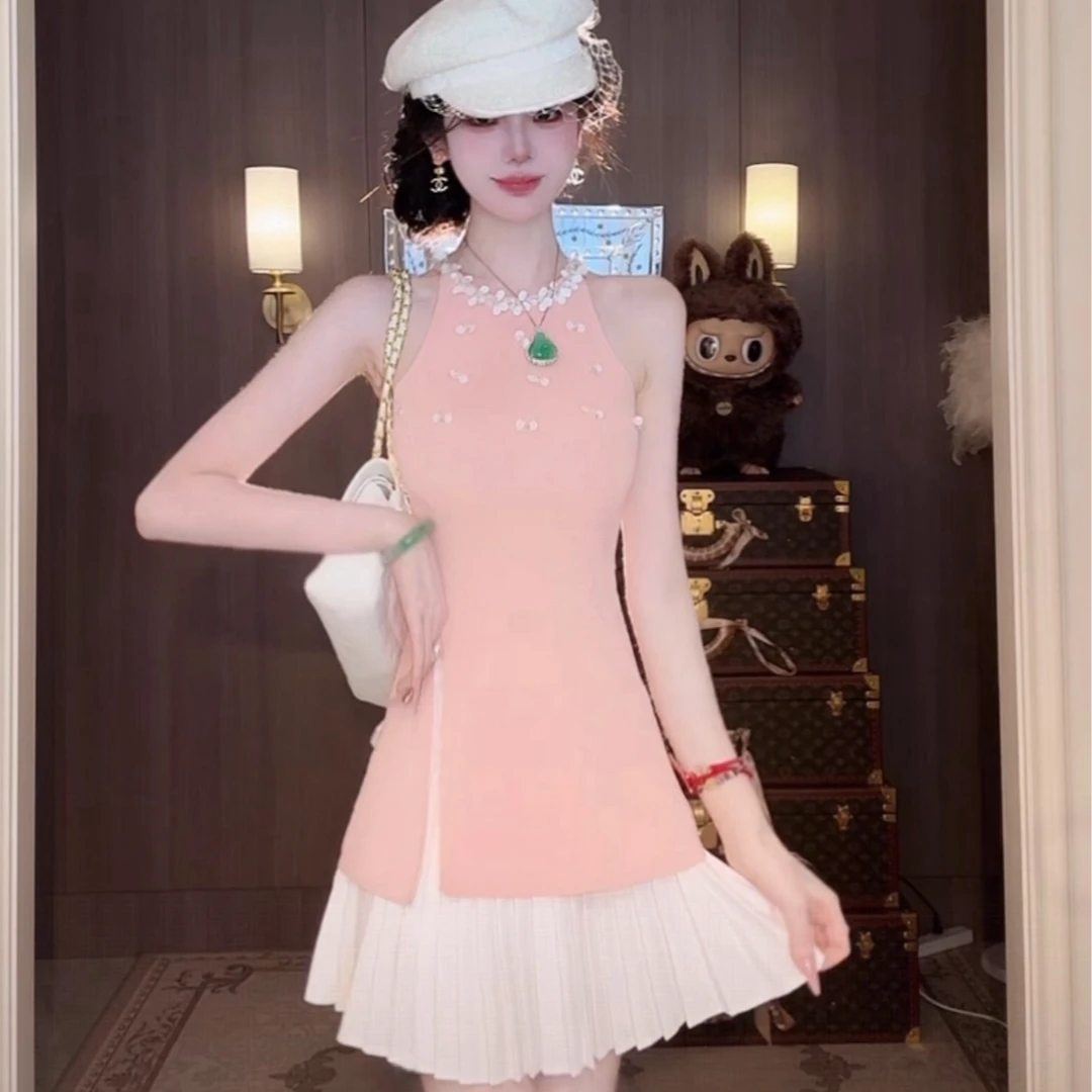 【雅乔定制】钉珠亮片圆领无袖露肩冰丝针织上衣DYCC-25058241