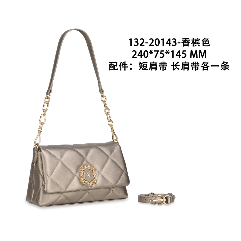 【苏苏】真皮-香槟色轻奢女士时尚新款小众单肩包斜挎包实用牛皮