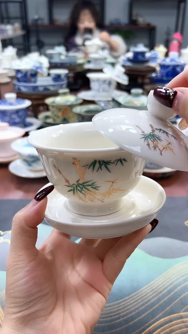 【闪购商品】中号元宝竹节干泡盘盖碗