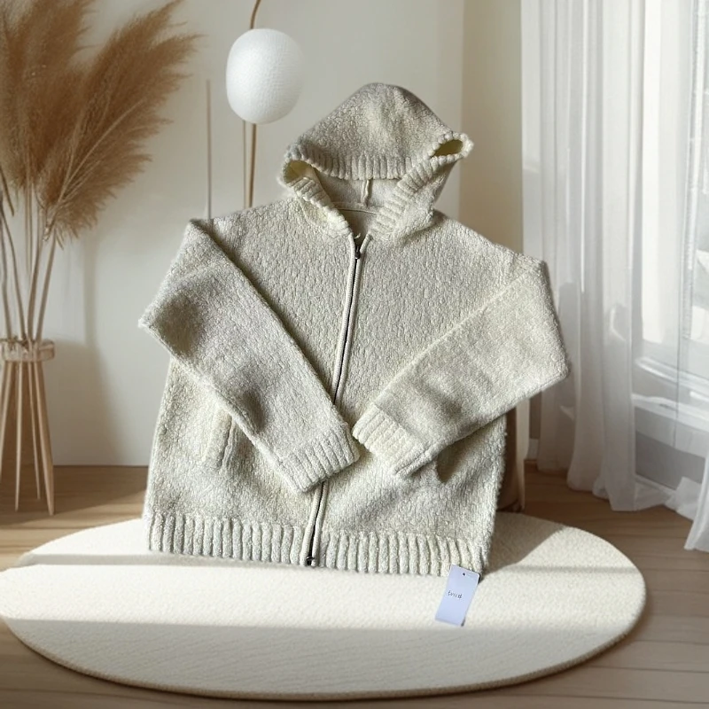 年底清货 长袖半拉链高领带帽绒衫慵懒衫帽衫针织加厚不褪色秋冬