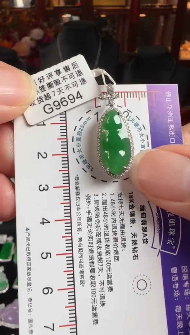 颈饰18K金镶嵌翡翠G9694冰绿富贵豆