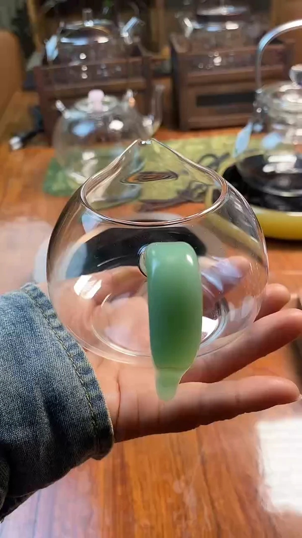 高硼硅玻璃手柄款浅玉色茶海