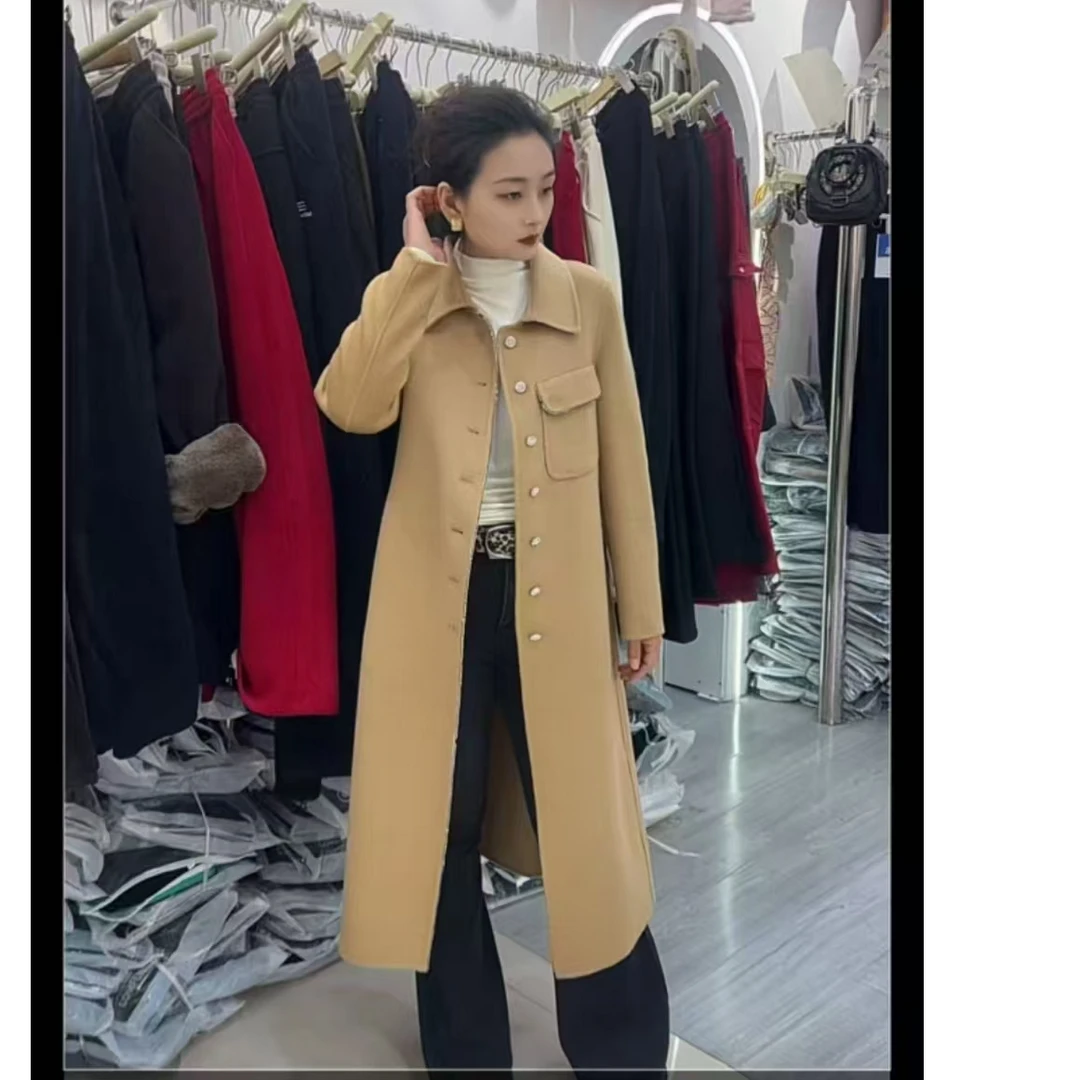 外套气质网红时尚百搭女士毛呢长款ins双面呢10933